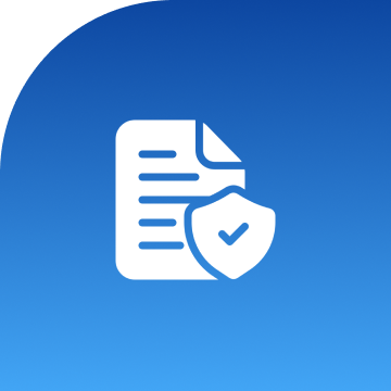 Document with shield icon on blue background.