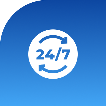 24/7 service icon with blue background.